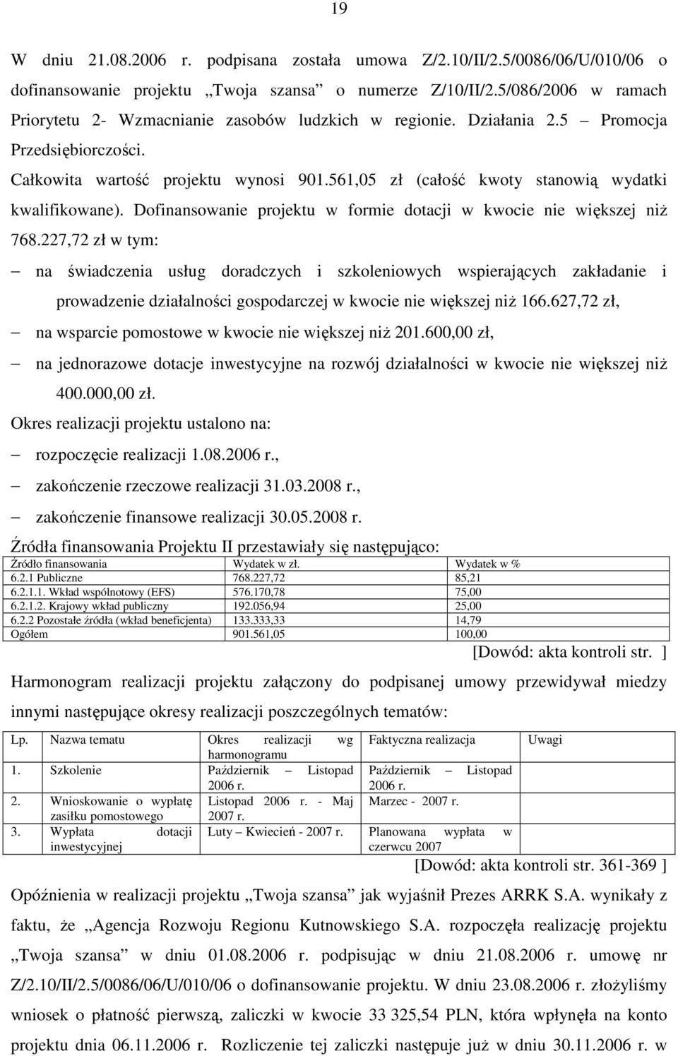 561,05 zł (całość kwoty stanowią wydatki kwalifikowane). Dofinansowanie projektu w formie dotacji w kwocie nie większej niŝ 768.