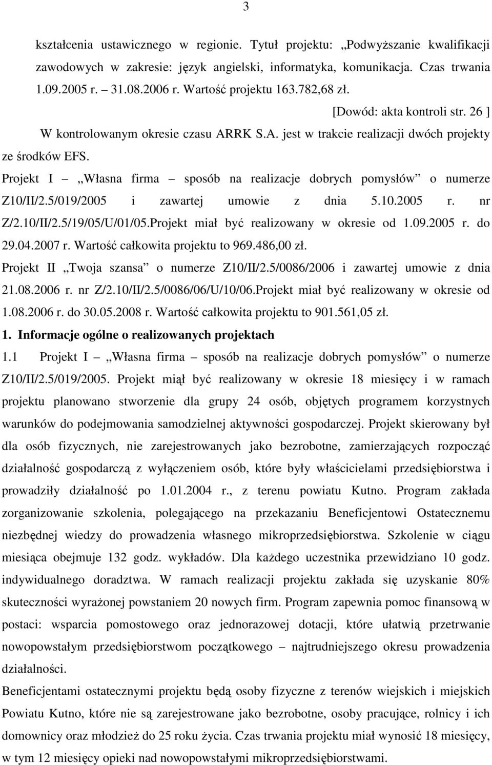 Projekt I Własna firma sposób na realizacje dobrych pomysłów o numerze Z10/II/2.5/019/2005 i zawartej umowie z dnia 5.10.2005 r. nr Z/2.10/II/2.5/19/05/U/01/05.