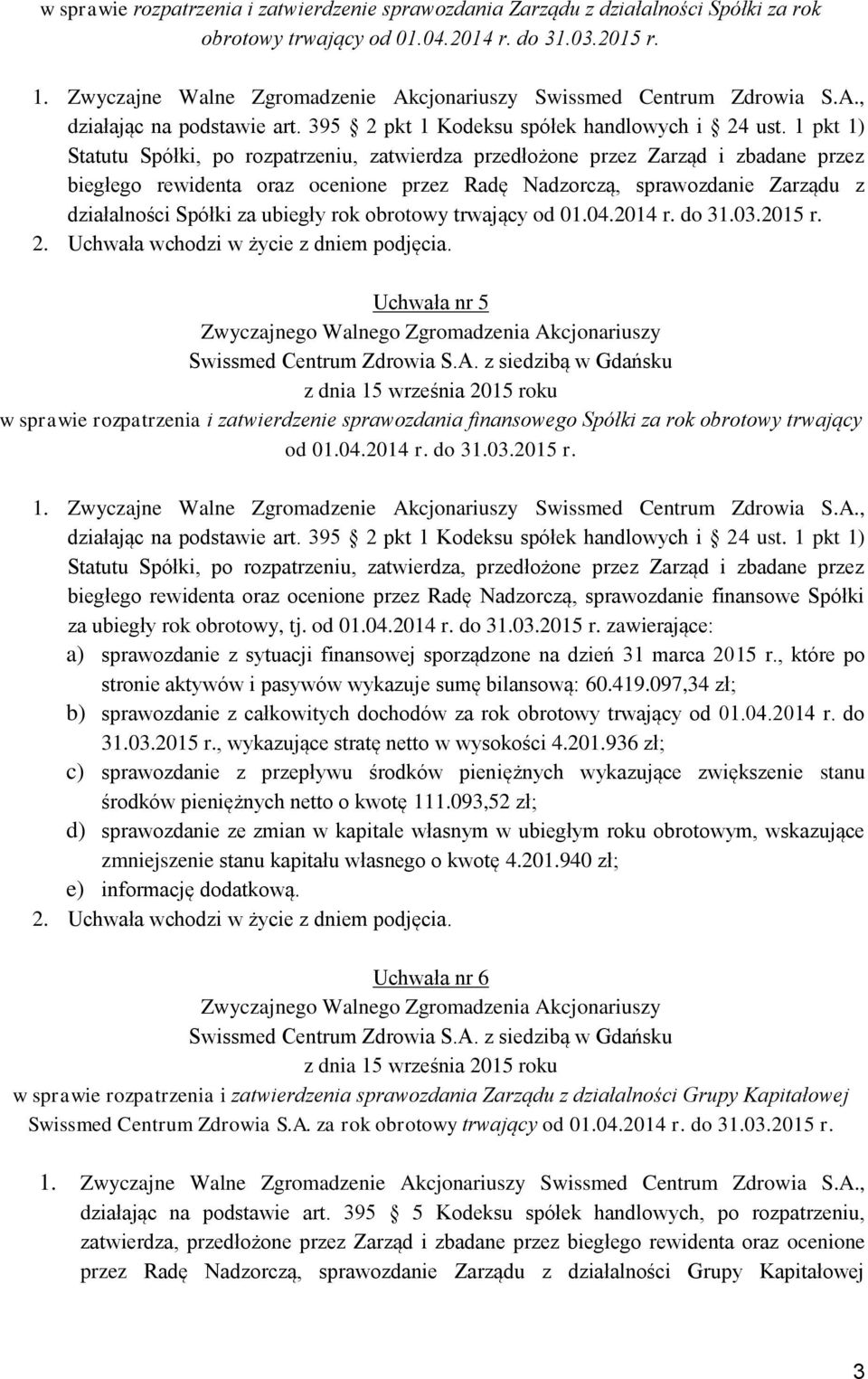 1 pkt 1) Statutu Spółki, po rozpatrzeniu, zatwierdza przedłożone przez Zarząd i zbadane przez biegłego rewidenta oraz ocenione przez Radę Nadzorczą, sprawozdanie Zarządu z działalności Spółki za