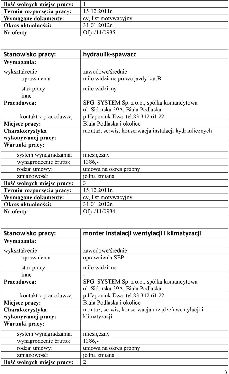 list motywacyjny Ofpr/11/0984 monter instalacji wentylacji i klimatyzacji zawodowe/średnie SEP mile