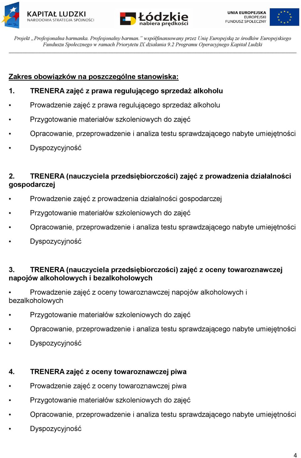 TRENERA (nauczyciela przedsiębiorczości) zajęć z prowadzenia działalności gospodarczej Prowadzenie zajęć z prowadzenia działalności gospodarczej 3.