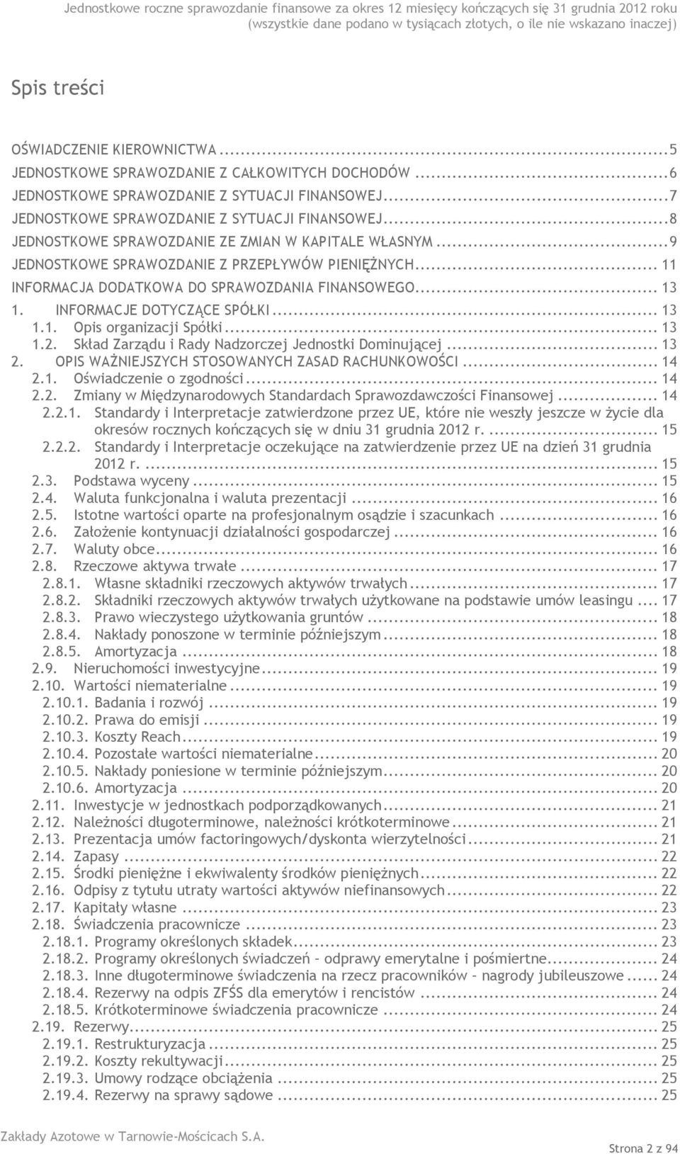 INFORMACJE DOTYCZĄCE SPÓŁKI... 13 1.1. Opis organizacji Spółki... 13 1.2. Skład Zarządu i Rady Nadzorczej Jednostki Dominującej... 13 2. OPIS WAŻNIEJSZYCH STOSOWANYCH ZASAD RACHUNKOWOŚCI... 14 2.1. Oświadczenie o zgodności.