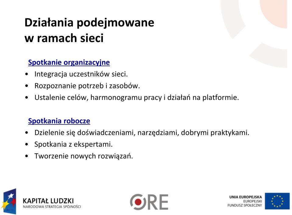 Ustalenie celów, harmonogramu pracy i działań na platformie.