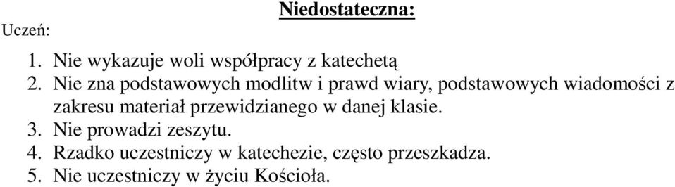 zakresu materiał przewidzianego w danej klasie. 3. Nie prowadzi zeszytu. 4.