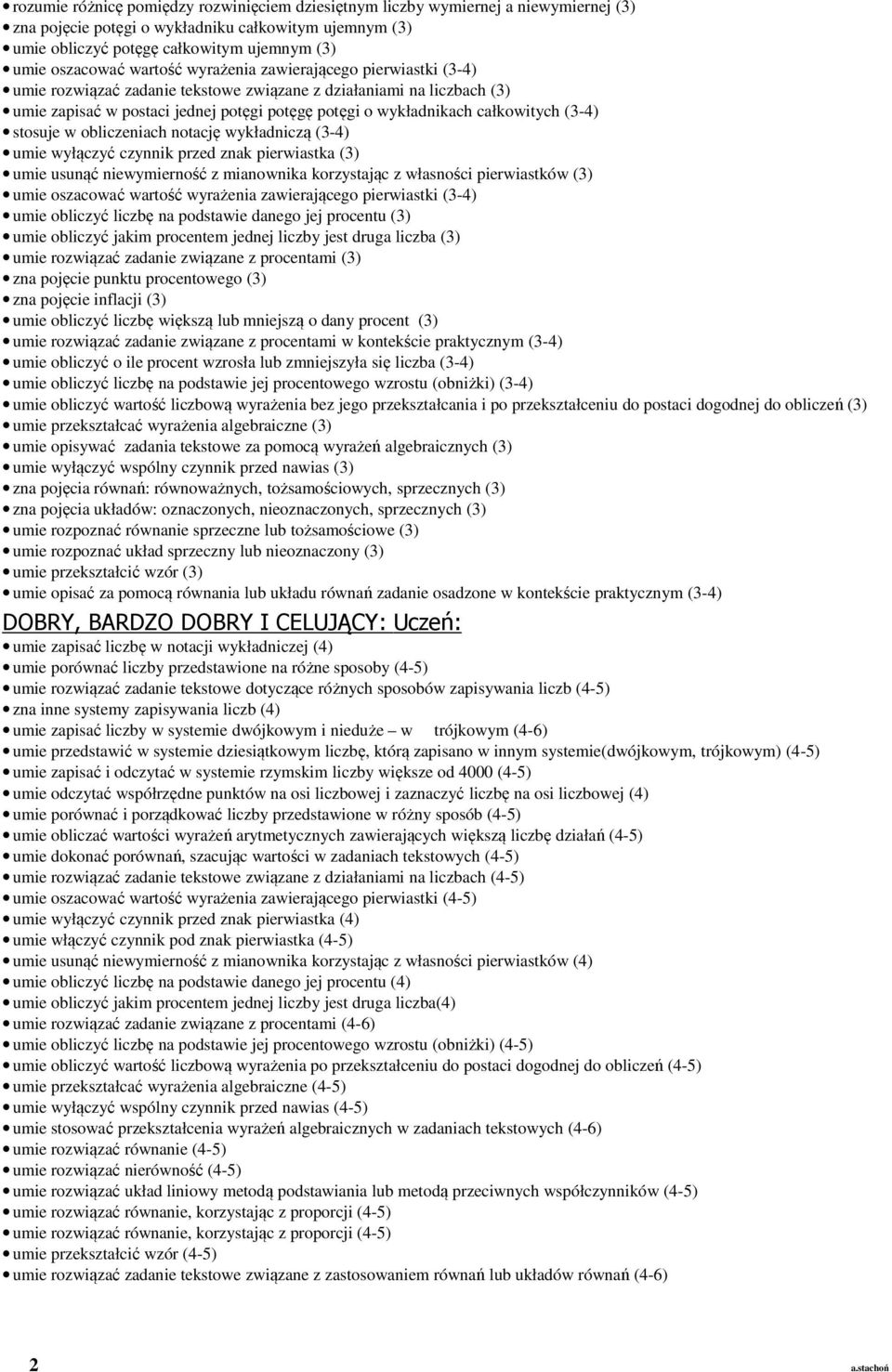 (3-4) stosuje w obliczeniach notację wykładniczą (3-4) umie wyłączyć czynnik przed znak pierwiastka (3) umie usunąć niewymierność z mianownika korzystając z własności pierwiastków (3) umie oszacować