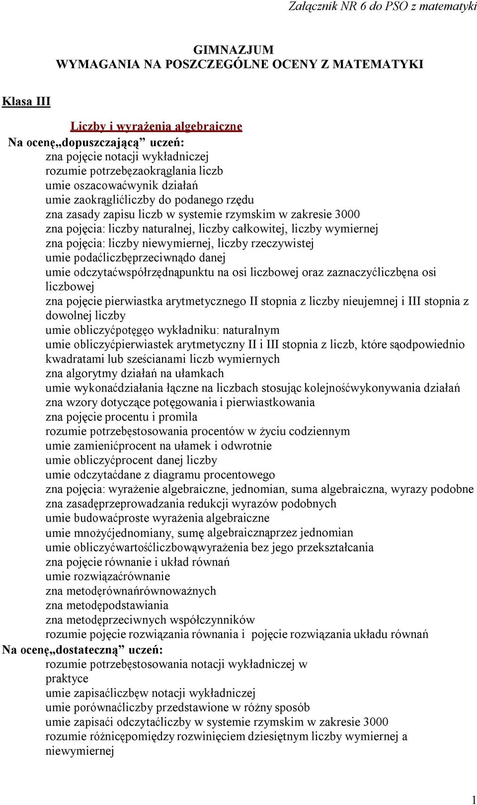 zna pojęcia: liczby niewymiernej, liczby rzeczywistej umie podać liczbę przeciwną do danej umie odczytać współrzędną punktu na osi liczbowej oraz zaznaczyć liczbę na osi liczbowej zna pojęcie