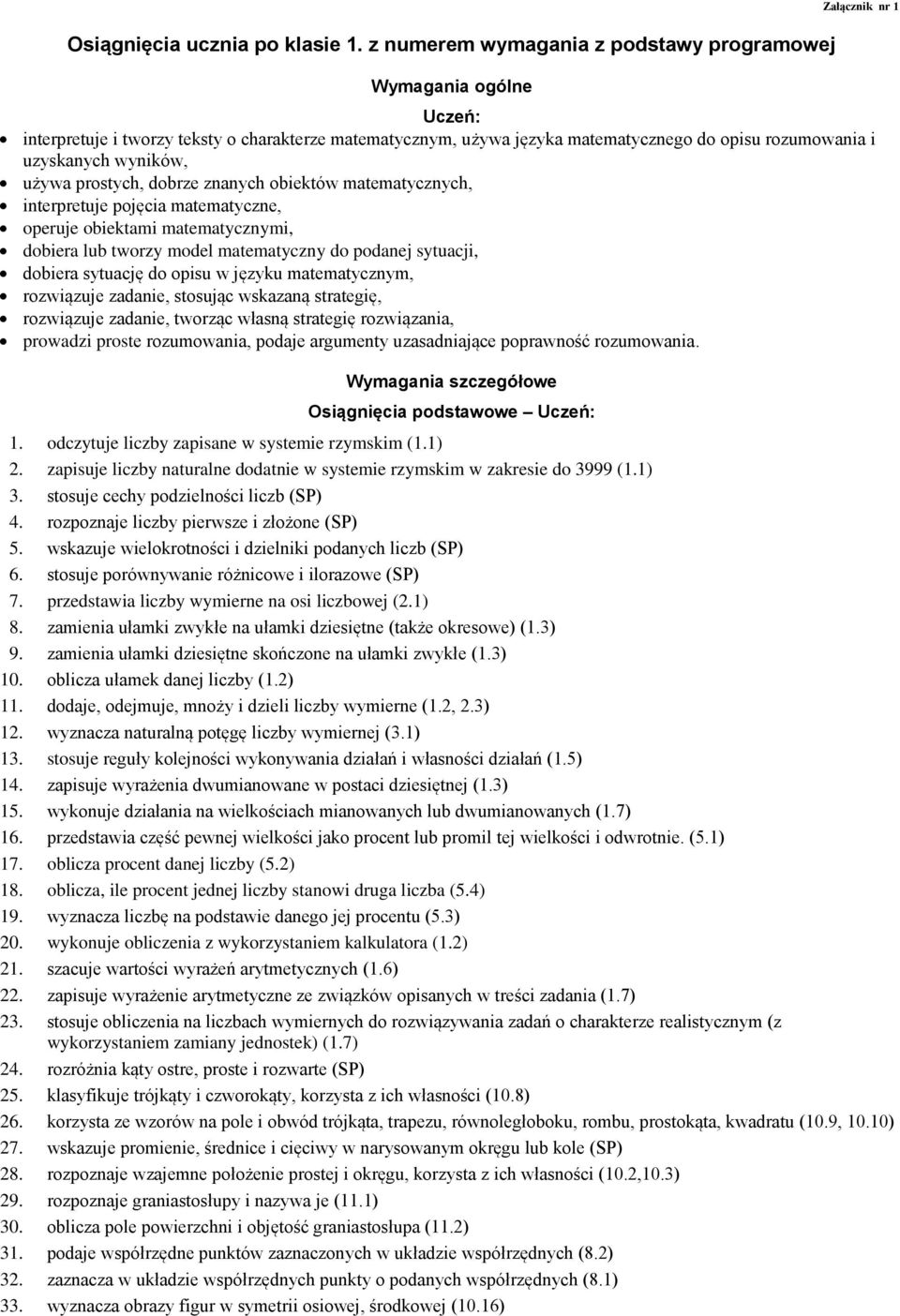 uzyskanych wyników, używa prostych, dobrze znanych obiektów matematycznych, interpretuje pojęcia matematyczne, operuje obiektami matematycznymi, dobiera lub tworzy model matematyczny do podanej