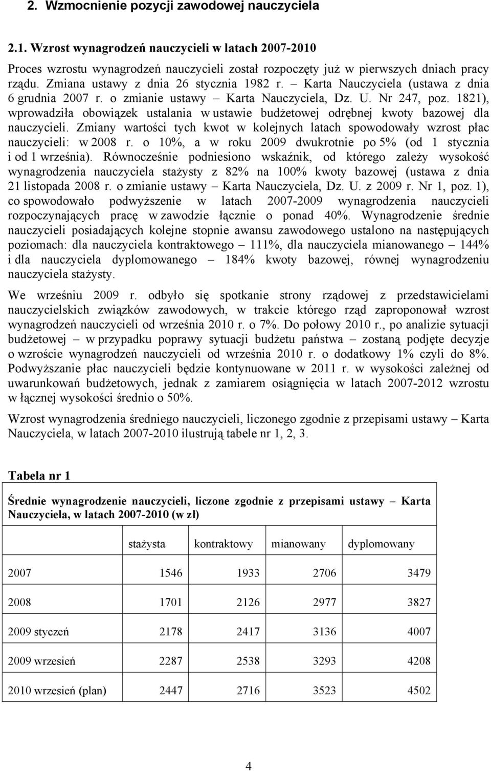 1821), wprowadziła obowiązek ustalania w ustawie budżetowej odrębnej kwoty bazowej dla nauczycieli. Zmiany wartości tych kwot w kolejnych latach spowodowały wzrost płac nauczycieli: w 2008 r.