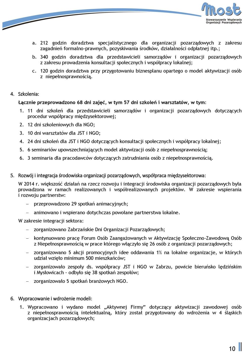 120 godzin doradztwa przy przygotowaniu biznesplanu opartego o model aktywizacji osób z niepełnosprawnością. 4.