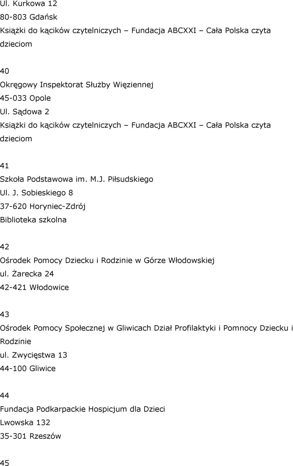 ul. Żarecka 24 42-421 Włodowice 43 Ośrodek Pomocy Społecznej w Gliwicach Dział Profilaktyki i Pomnocy Dziecku i