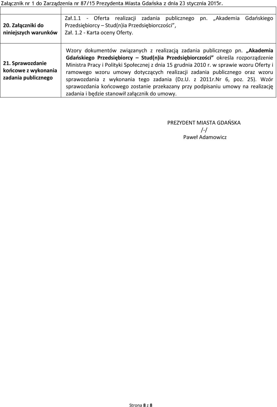 Akademia Gdańskiego Przedsiębiorcy Stud(n)ia Przedsiębiorczości określa rozporządzenie Ministra Pracy i Polityki Społecznej z dnia 15 grudnia 2010 r.