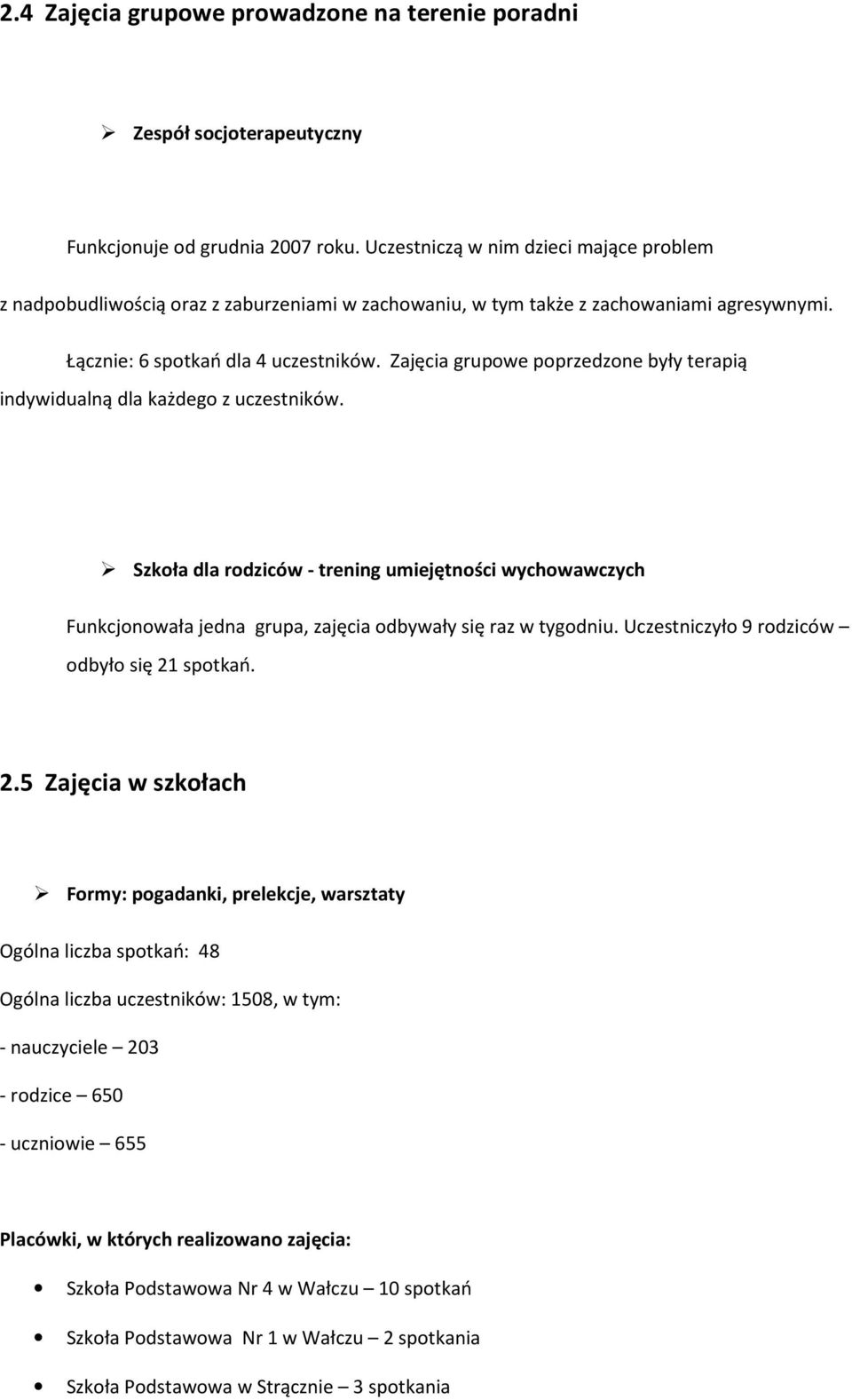 Zajęcia grupowe poprzedzone były terapią indywidualną dla każdego z uczestników.