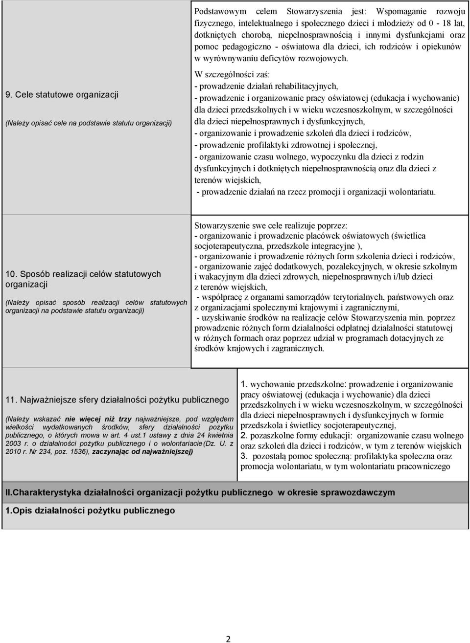 W szczególności zaś: - proadze działań rehabilitacyjnych, - proadze i organizoa pracy ośiatoej (edukacja i ychoa) dla dzieci przedszkolnych i ieku czesnoszkolnym, szczególności dla dzieci