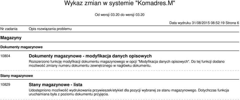 Do tej funkcji dodano mozliwość zmiany numeru dokumentu zewnętrznego w nagłówku dokumentu.