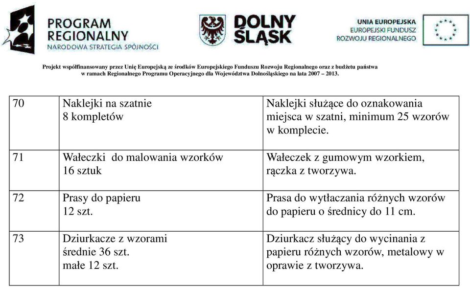 Naklejki służące do oznakowania miejsca w szatni, minimum 25 wzorów w komplecie.