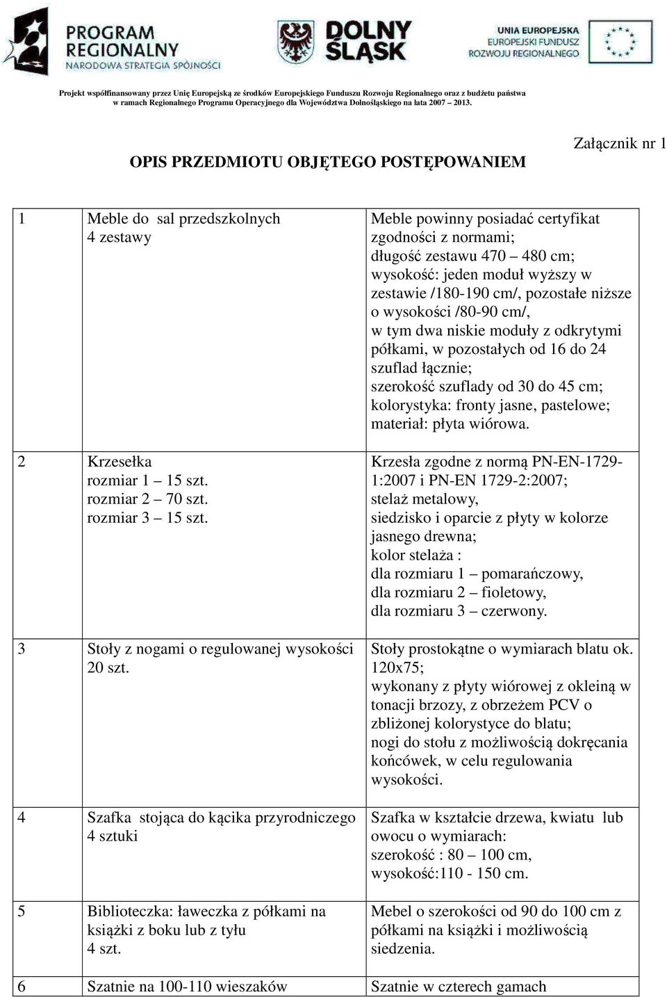 4 Szafka stojąca do kącika przyrodniczego 4 sztuki 5 Biblioteczka: ławeczka z półkami na książki z boku lub z tyłu Meble powinny posiadać certyfikat zgodności z normami; długość zestawu 470 480 cm;