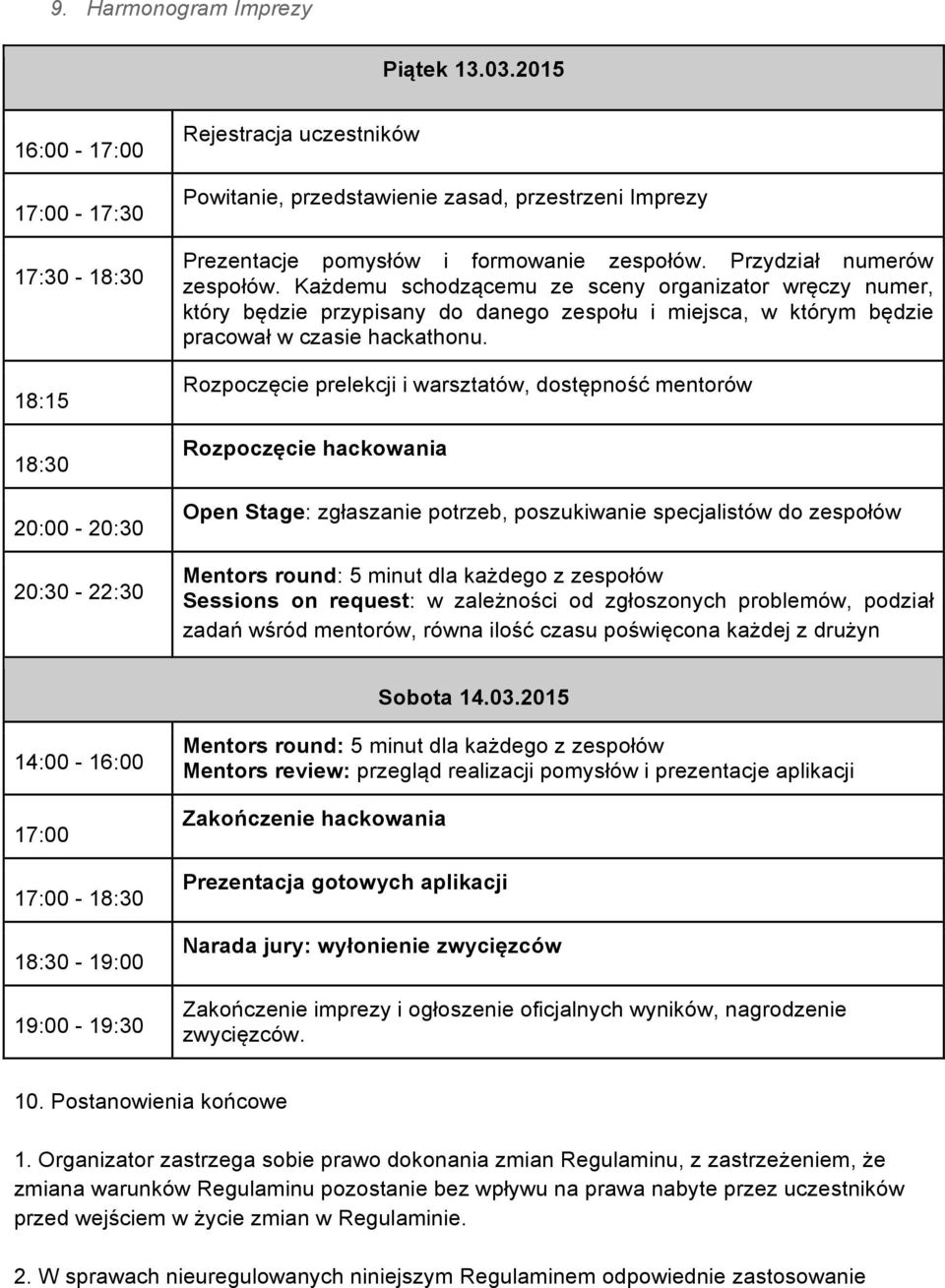 Przydział numerów zespołów. Każdemu schodzącemu ze sceny organizator wręczy numer, który będzie przypisany do danego zespołu i miejsca, w którym będzie pracował w czasie hackathonu.