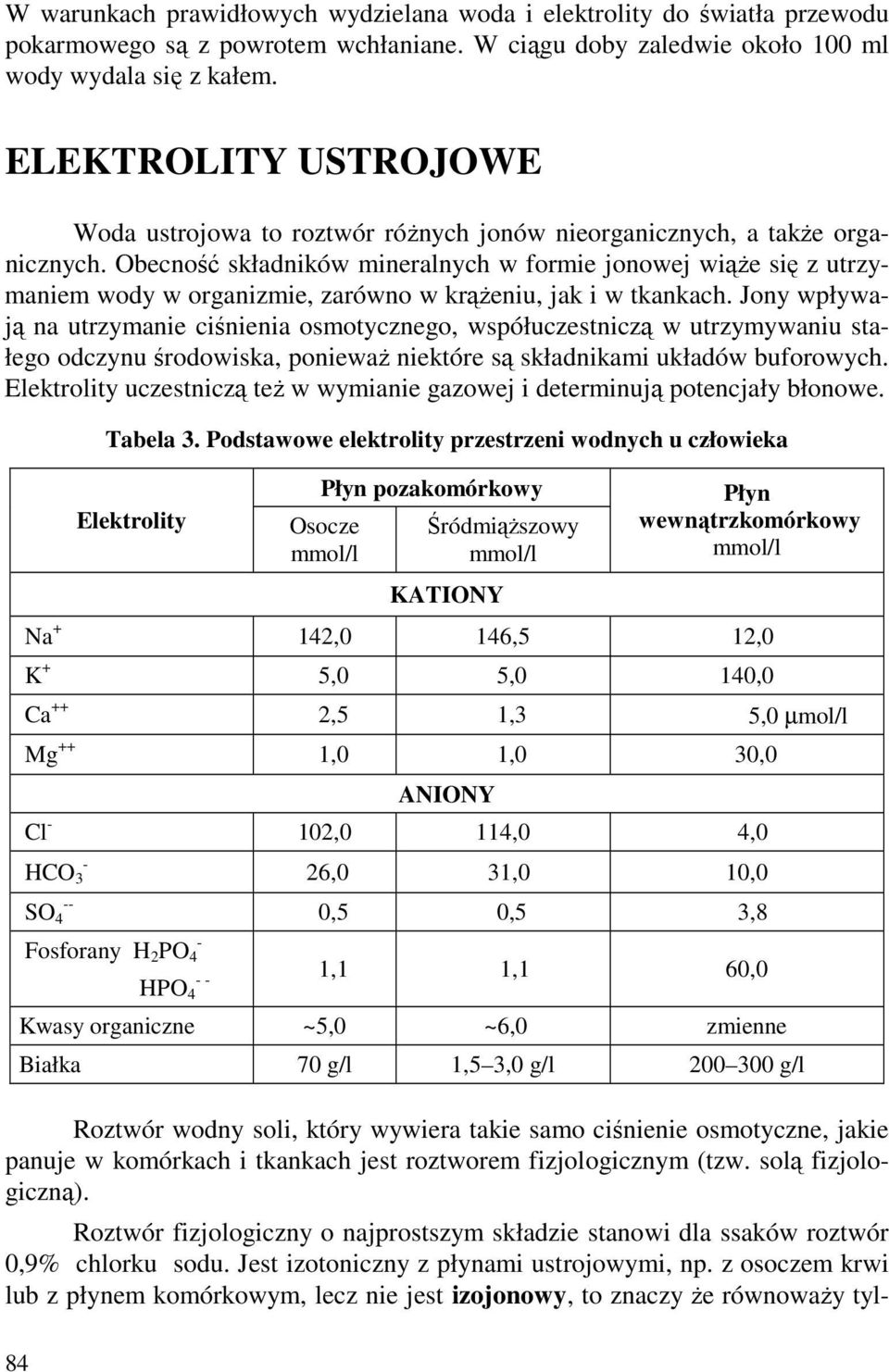 Obecność składników mineralnych w formie jonowej wiąŝe się z utrzymaniem wody w organizmie, zarówno w krąŝeniu, jak i w tkankach.