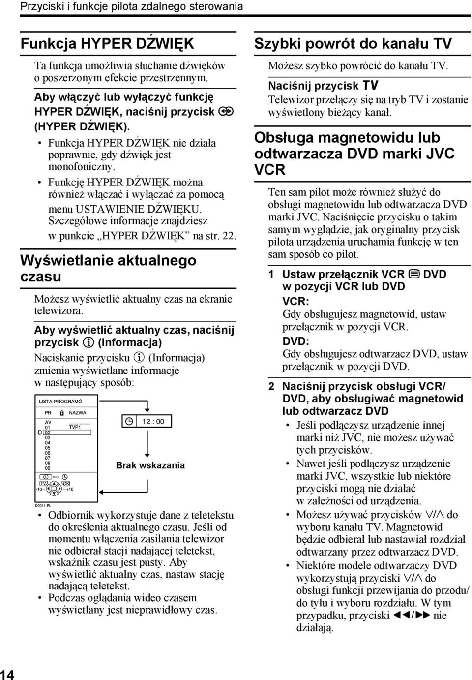 Funkcję HYPER DŹWIĘK można również włączać iwyłączać za pomocą menu USTAWIENIE DŹWIĘKU. Szczegółowe informacje znajdziesz w punkcie HYPER DŹWIĘK na str. 22.