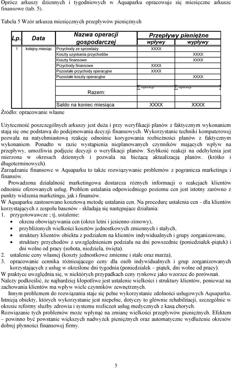 Przepływy pieniężne wpływy wypływy Razem: operacji operacji operacji Saldo na koniec miesiąca Użyteczność poszczególnych arkuszy jest duża i przy weryfikacji planów z faktycznym wykonaniem stają się