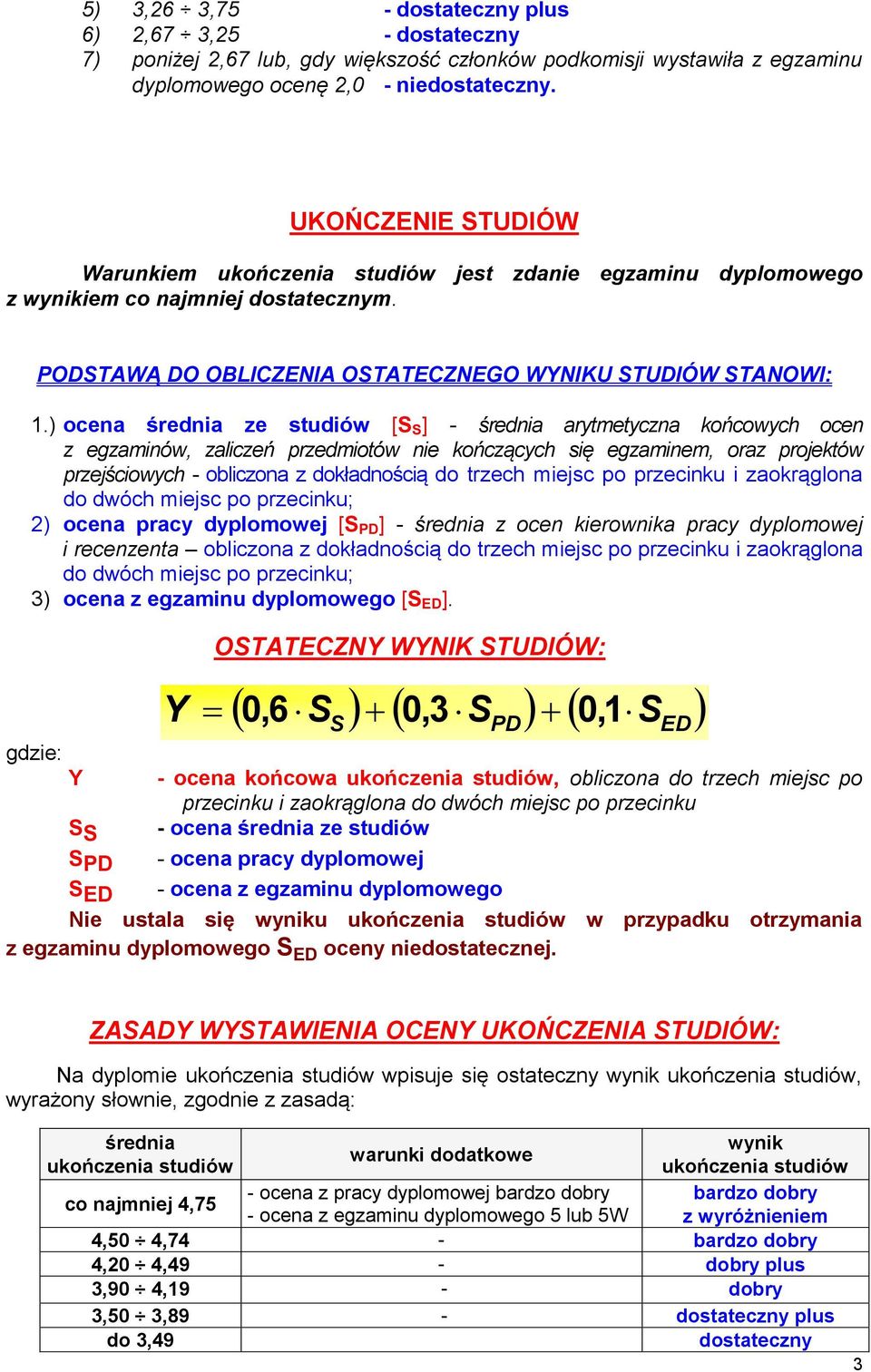 ) ocena średnia ze studiów [S S ] - średnia arytmetyczna końcowych ocen z egzaminów, zaliczeń przedmiotów nie kończących się egzaminem, oraz projektów przejściowych - obliczona z dokładnością do