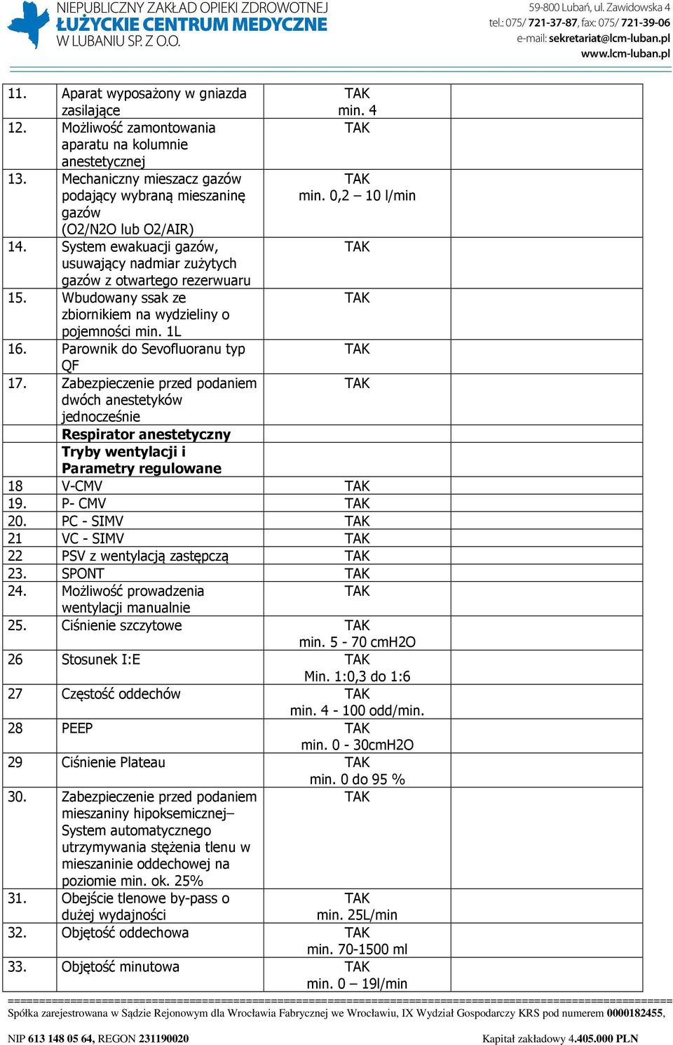 Parownik do Sevofluoranu typ QF 17. Zabezpieczenie przed podaniem dwóch anestetyków jednocześnie Respirator anestetyczny Tryby wentylacji i Parametry regulowane 18 V-CMV 19. P- CMV 20.