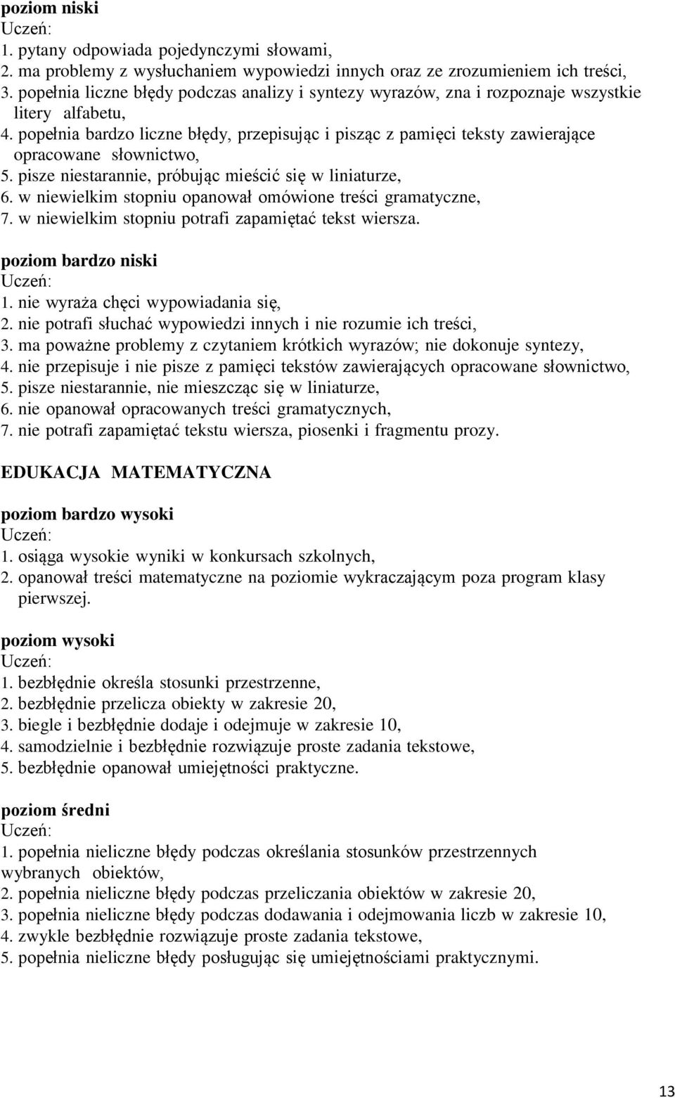 popełnia bardzo liczne błędy, przepisując i pisząc z pamięci teksty zawierające opracowane słownictwo, 5. pisze niestarannie, próbując mieścić się w liniaturze, 6.