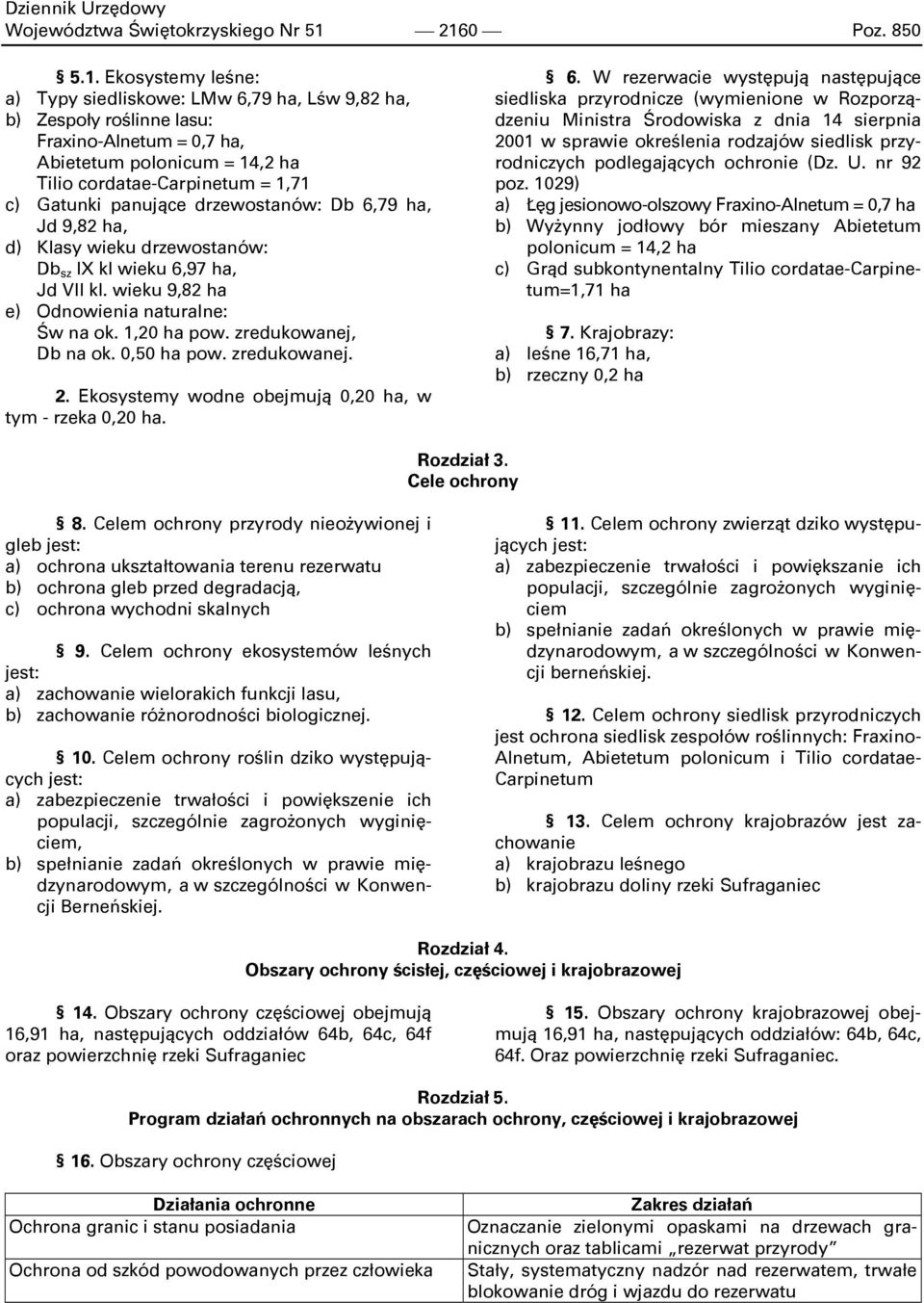 c) Gatunki panujące drzewostanów: Db 6,79 ha, Jd 9,82 ha, d) Klasy wieku drzewostanów: Db sz IX kl wieku 6,97 ha, Jd VII kl. wieku 9,82 ha e) Odnowienia naturalne: Św na ok. 1,20 ha pow.