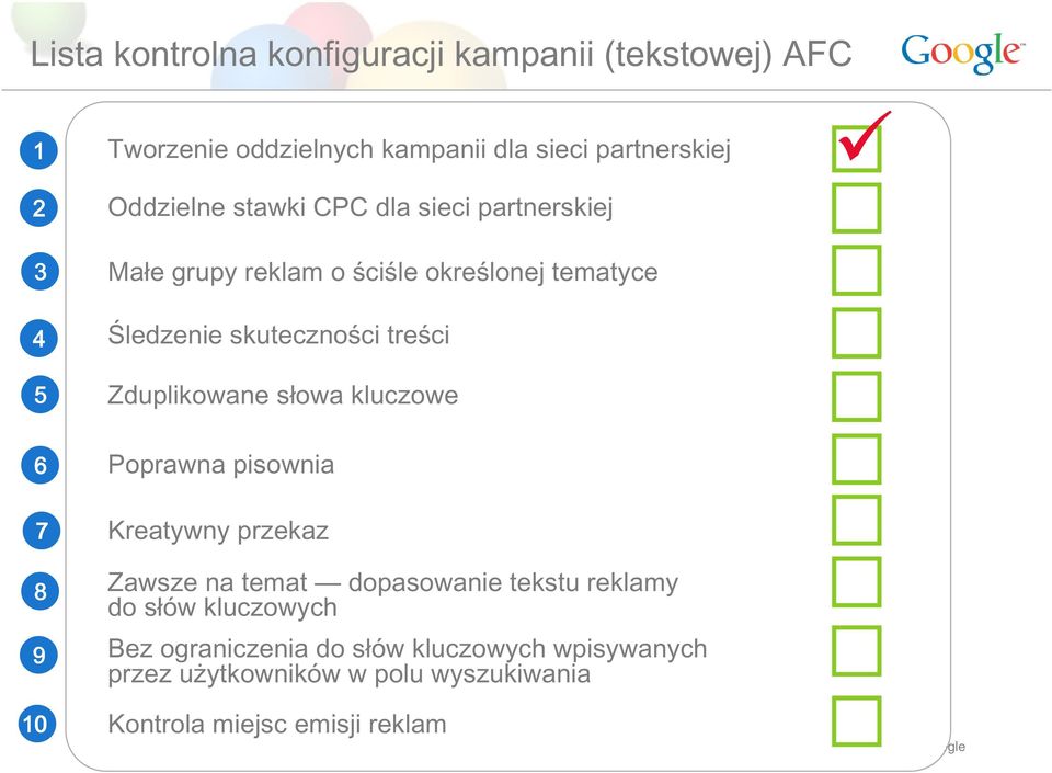 skuteczności treści Zduplikowane słowa kluczowe Poprawna pisownia Kreatywny przekaz Zawsze na temat dopasowanie tekstu