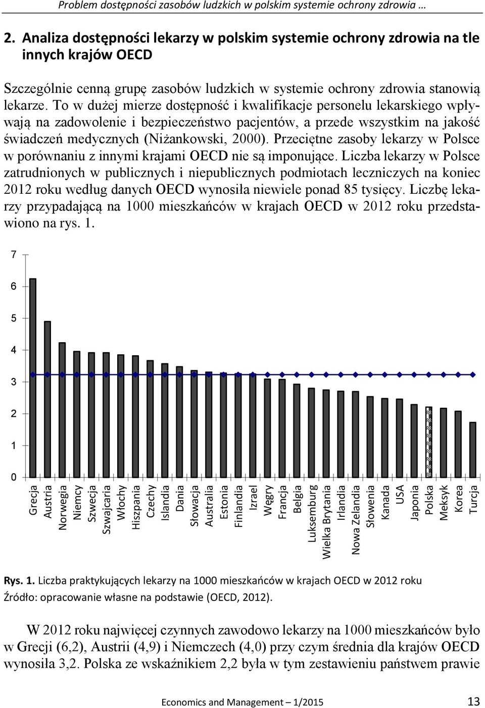 Analiza dostępności lekarzy w polskim systemie ochrony zdrowia na tle innych krajów OECD Szczególnie cenną grupę zasobów ludzkich w systemie ochrony zdrowia stanowią lekarze.