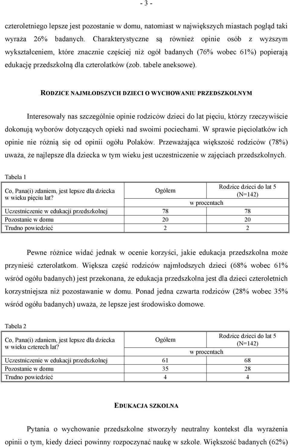 RODZICE NAJMŁODSZYCH DZIECI O WYCHOWANIU PRZEDSZKOLNYM Interesowały nas szczególnie opinie rodziców dzieci do lat pięciu, którzy rzeczywiście dokonują wyborów dotyczących opieki nad swoimi pociechami.