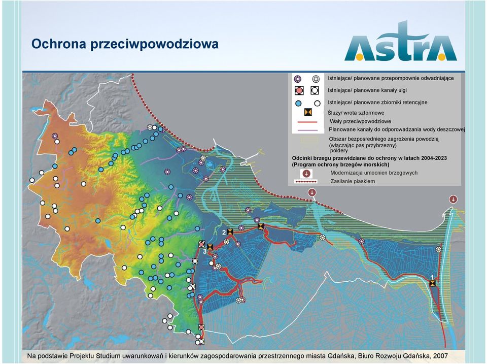 (włączając pas przybrzezny) poldery Odcinki brzegu przewidziane do ochrony w latach 2004-2023 (Program ochrony brzegów morskich) Modernizacja umocnien
