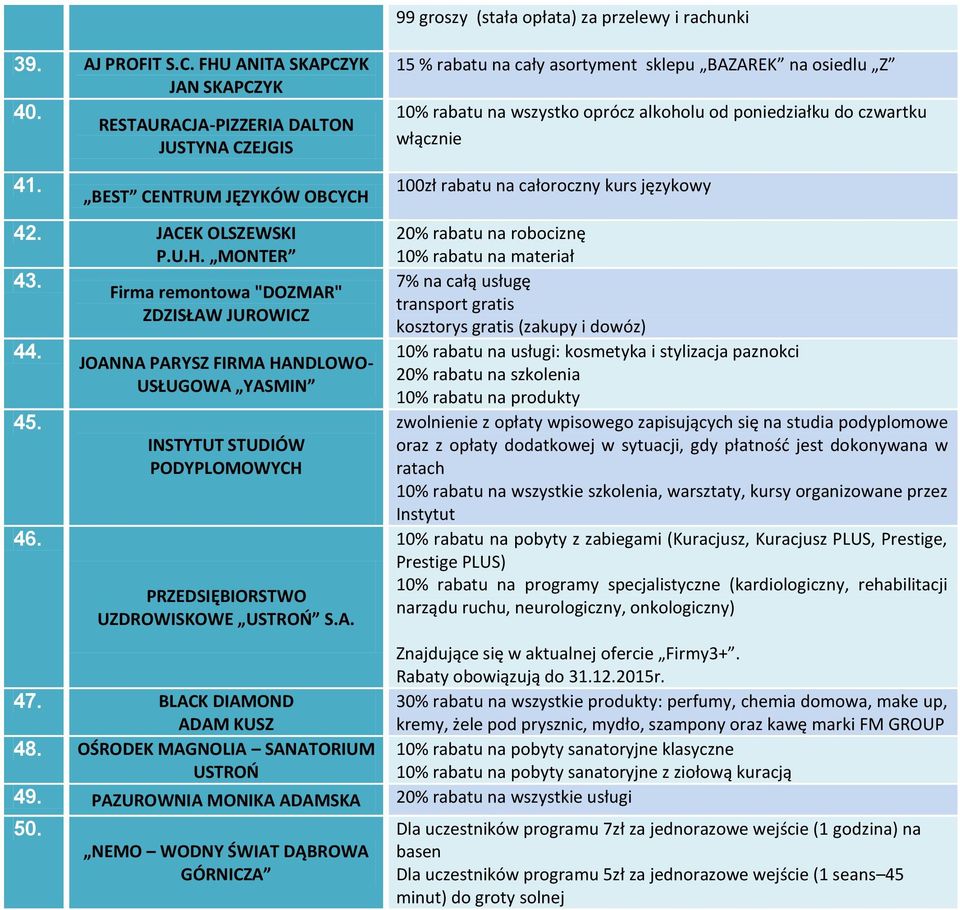 językowy 42. JACEK OLSZEWSKI P.U.H. MONTER 43. Firma remontowa "DOZMAR" ZDZISŁAW JUROWICZ 44. 45. 46.