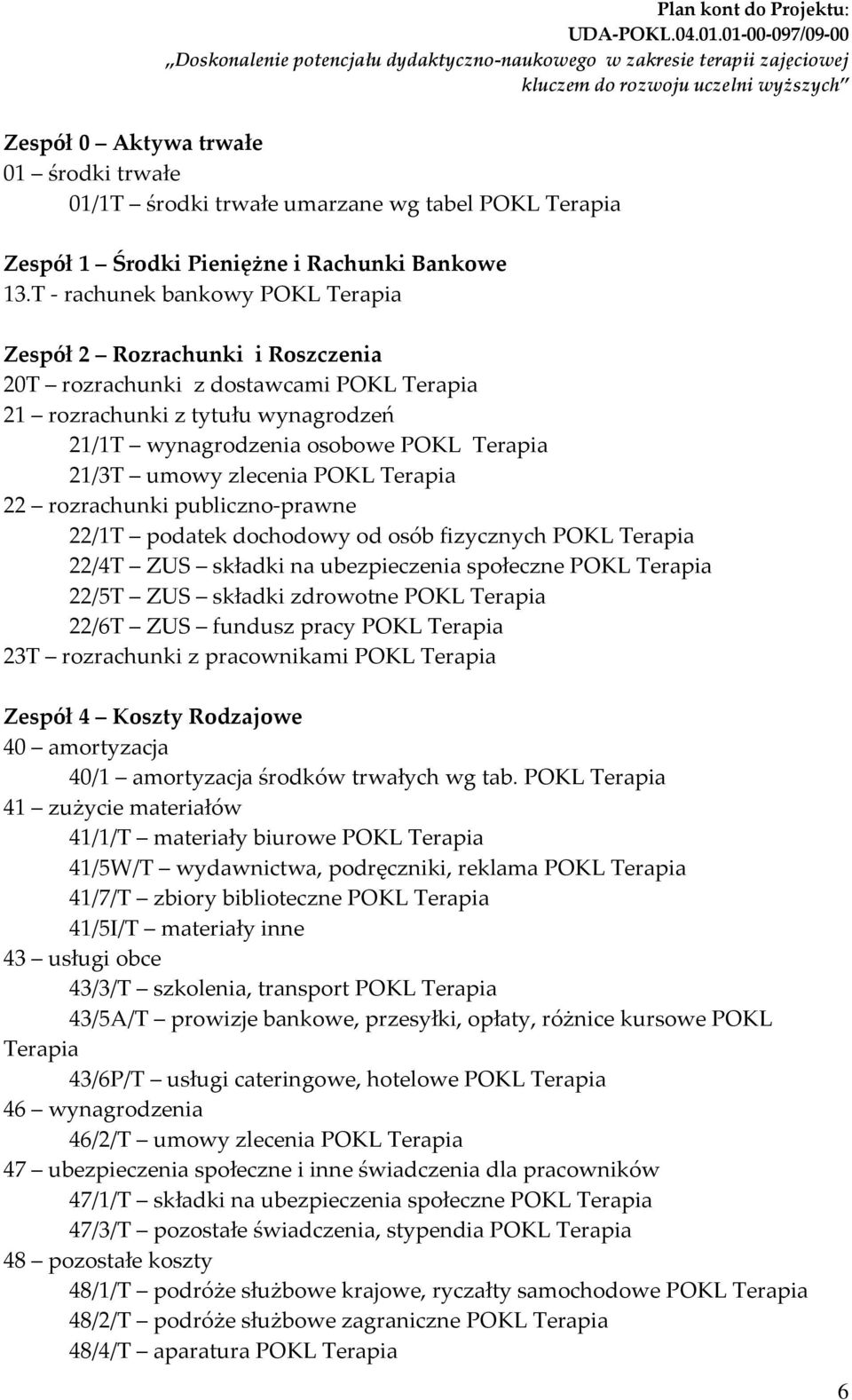 tabel POKL Terapia Zespół 1 Środki Pieniężne i Rachunki Bankowe 13.