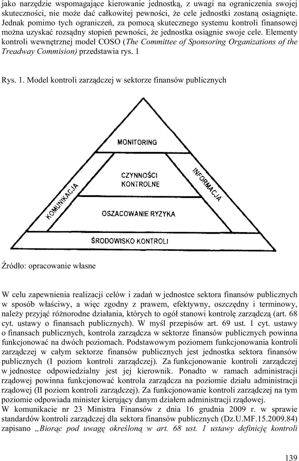 Elementy kontroli wewn trznej model COSO (The Committee of Sponsoring Organizations of the Treadway Commision) przedstawia rys. 1 