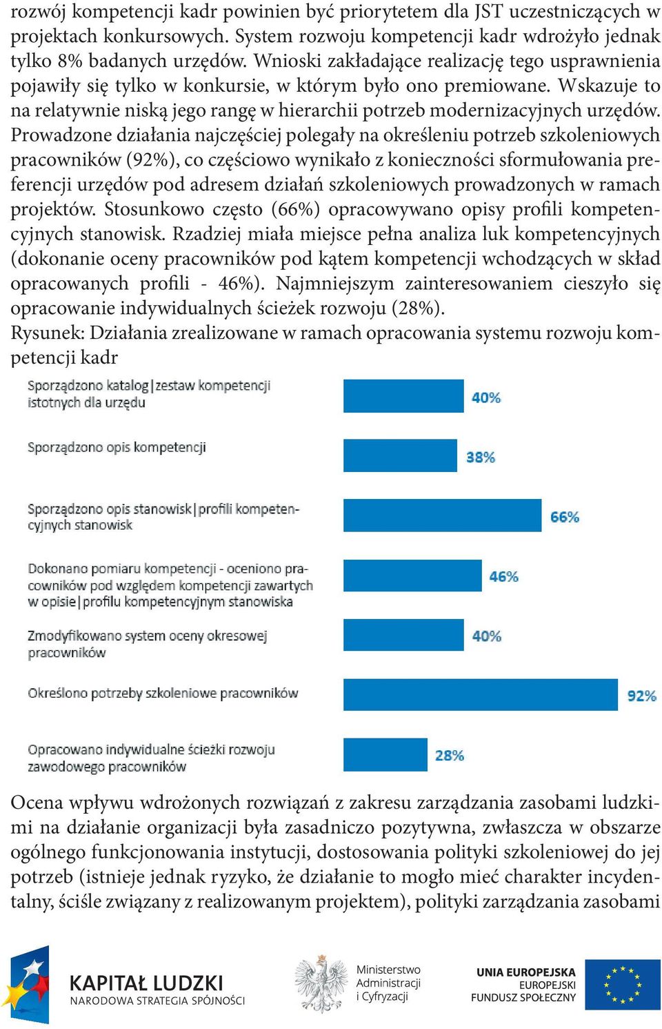 Prowadzone działania najczęściej polegały na określeniu potrzeb szkoleniowych pracowników (92%), co częściowo wynikało z konieczności sformułowania preferencji urzędów pod adresem działań