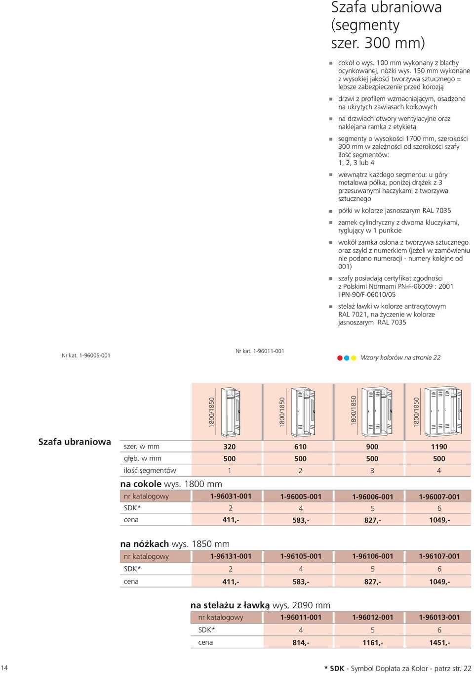 oraz naklejana ramka z etykietą segmenty o wysokości 700 mm, szerokości 00 mm w zależności od szerokości szafy ilość segmentów:,, lub wewnątrz każdego segmentu: u góry metalowa półka, poniżej drążek