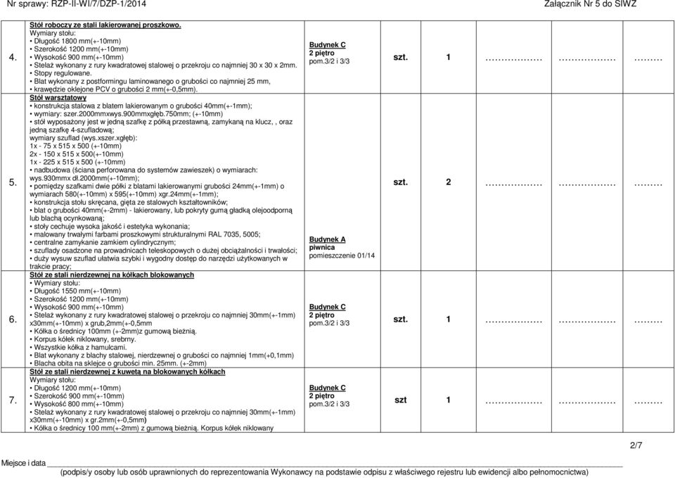 Blat wykonany z postformingu laminowanego o gruboci co najmniej 25 mm, krawdzie oklejone PCV o gruboci 2 mm(+-0,5mm).