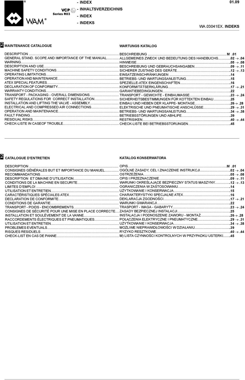 .. SICHERER ZUSTAND DES GERÄTE....1.13 OPERATING LIMITATIONS... EINSATZEINSCHRÄNKUNGEN...14 OPERATION AND MAINTENANCE... BETRIEBS UND WARTUNGSANLEITUNG....15 ATEX SPECIAL FEATURES.