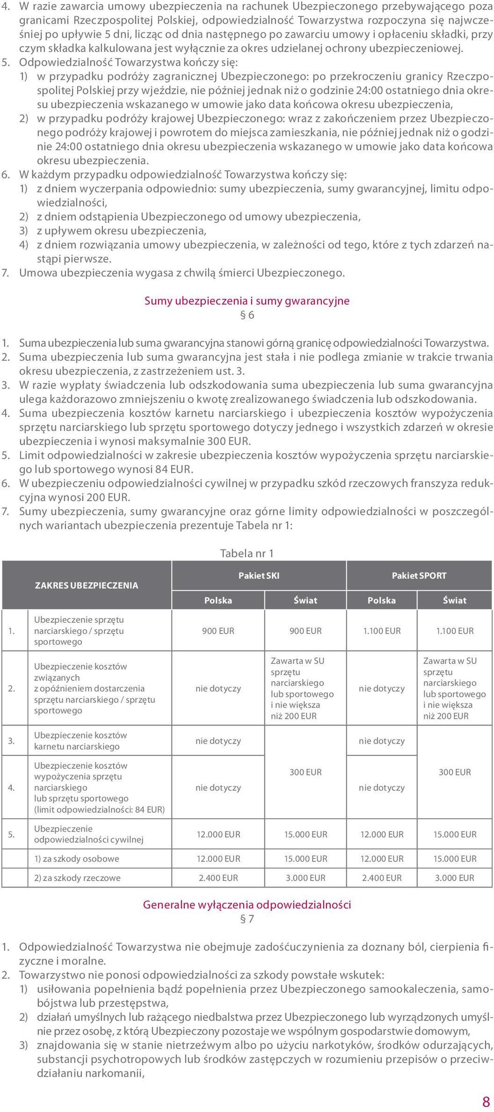 Odpowiedzialność Towarzystwa kończy się: 1) w przypadku podróży zagranicznej Ubezpieczonego: po przekroczeniu granicy Rzeczpospolitej Polskiej przy wjeździe, nie później jednak niż o godzinie 24:00