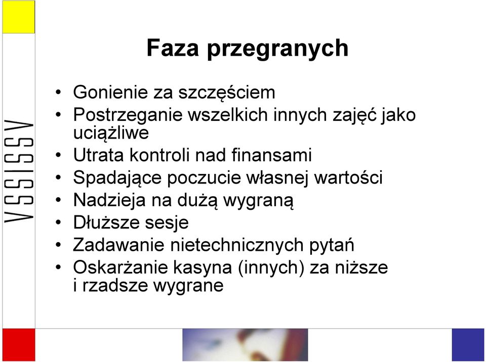 własnej wartości Nadzieja na dużą wygraną Dłuższe sesje Zadawanie