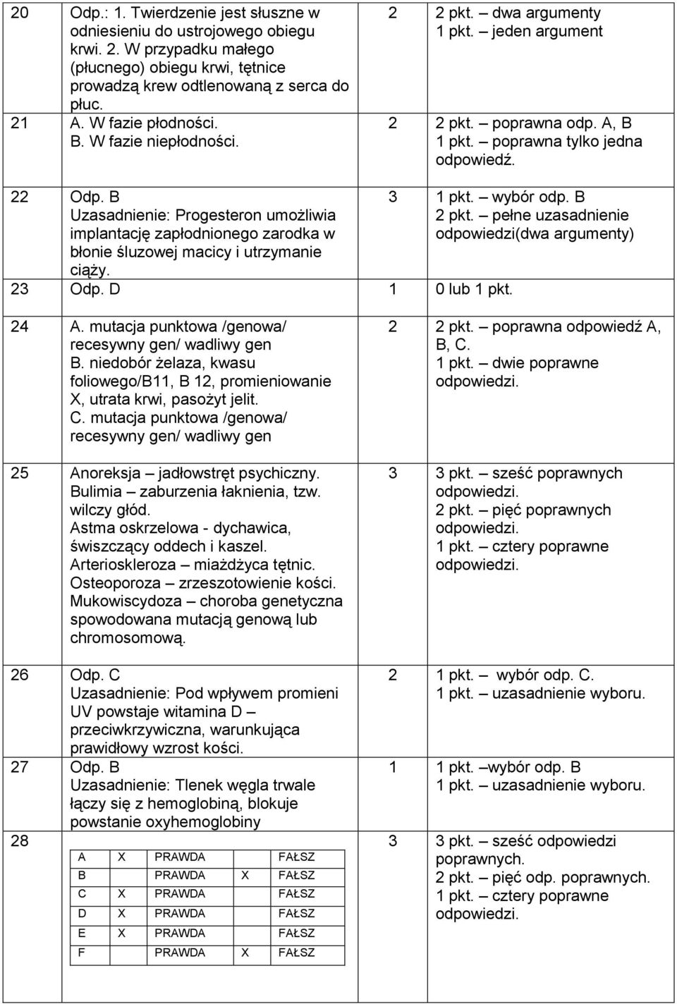 B Uzasadnienie: Progesteron umożliwia implantację zapłodnionego zarodka w błonie śluzowej macicy i utrzymanie ciąży. 3 1 pkt. wybór odp. B 2 pkt. pełne uzasadnienie (dwa argumenty) 23 Odp.