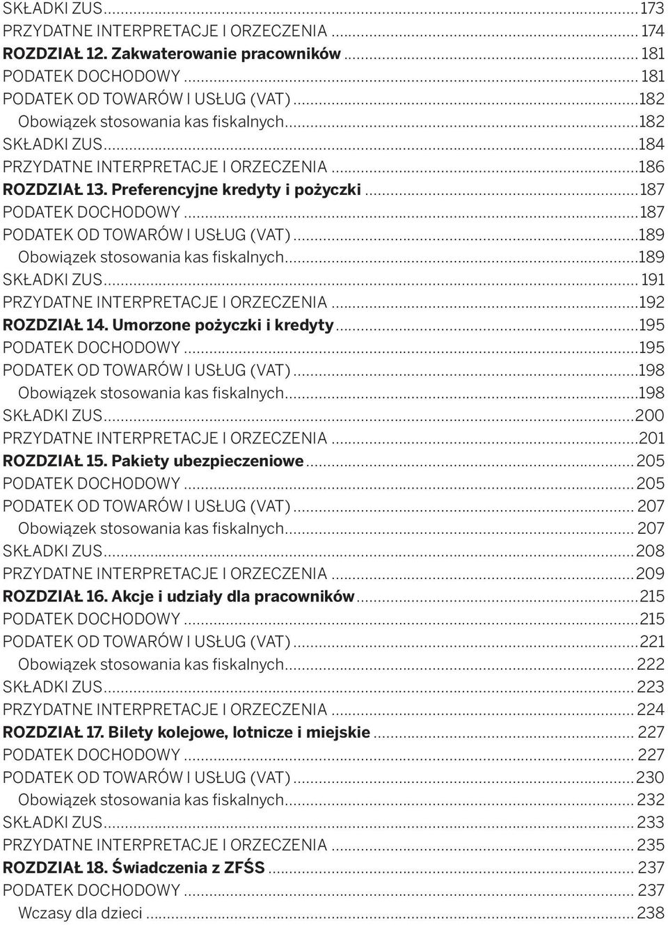 ..187 PODATEK OD TOWARÓW I USŁUG (VAT)...189 Obowiązek stosowania kas fiskalnych...189 SKŁADKI ZUS... 191 PRZYDATNE INTERPRETACJE I ORZECZENIA...192 ROZDZIAŁ 14. Umorzone pożyczki i kredyty.