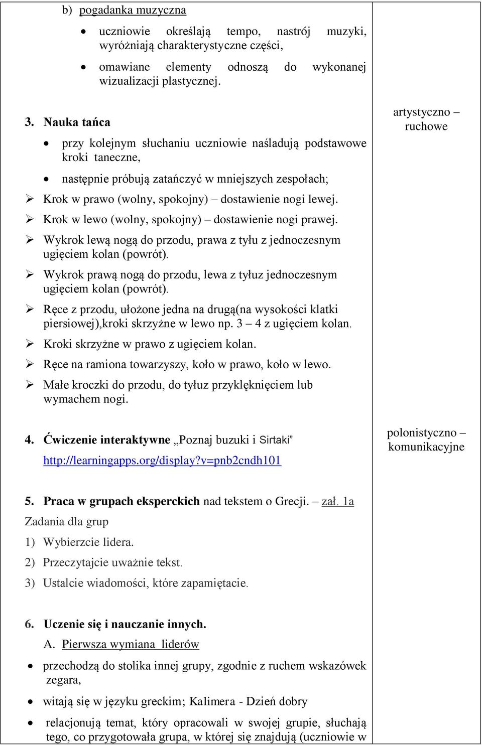 Krok w lewo (wolny, spokojny) dostawienie nogi prawej. Wykrok lewą nogą do przodu, prawa z tyłu z jednoczesnym ugięciem kolan (powrót).