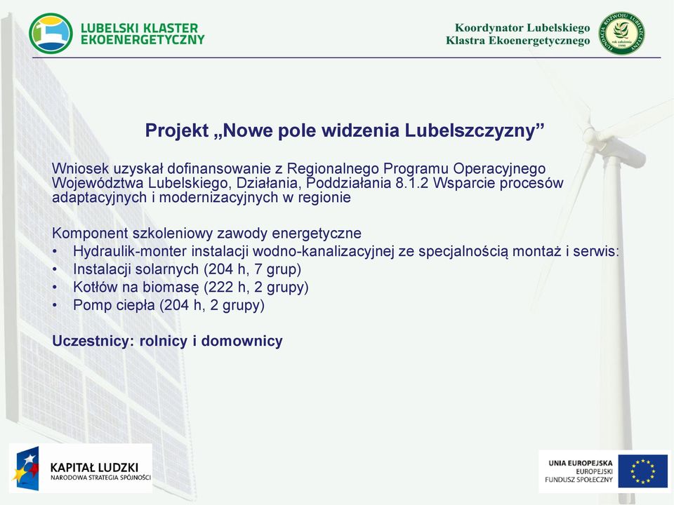 2 Wsparcie procesów adaptacyjnych i modernizacyjnych w regionie Komponent szkoleniowy zawody energetyczne