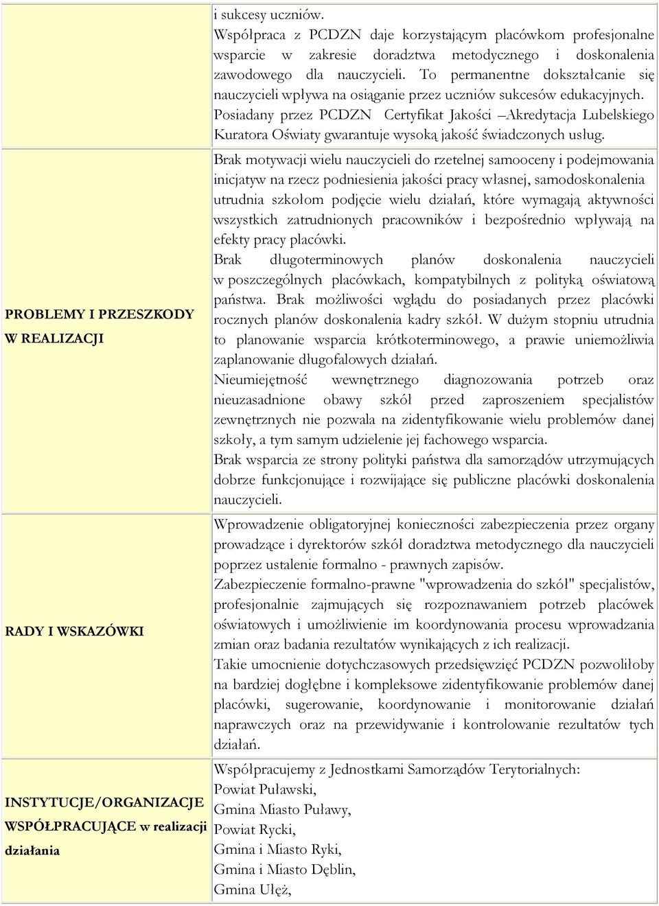 To permanentne dokształcanie się nauczycieli wpływa na osiąganie przez uczniów sukcesów edukacyjnych.