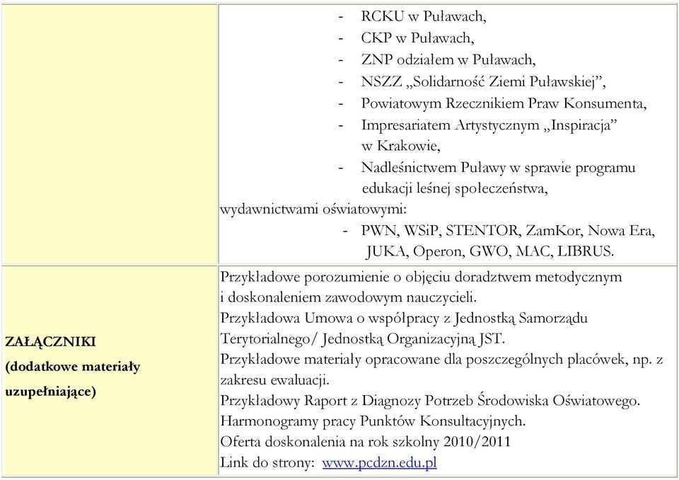 Operon, GWO, MAC, LIBRUS. Przykładowe porozumienie o objęciu doradztwem metodycznym i doskonaleniem zawodowym nauczycieli.