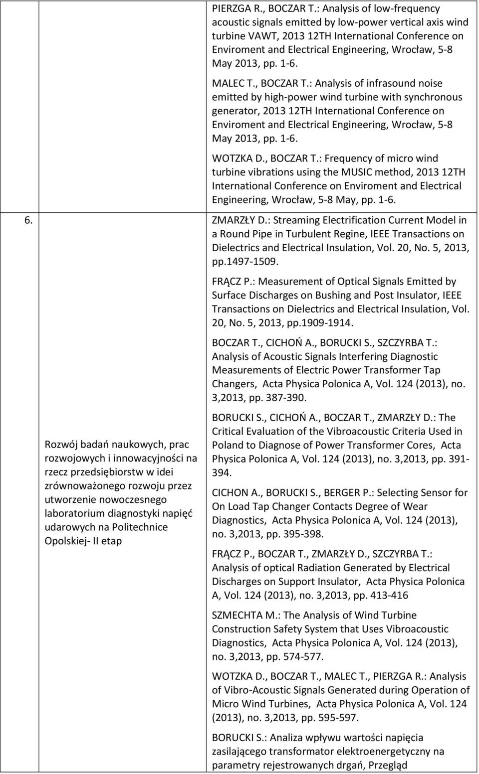 : Analysis of low-frequency acoustic signals emitted by low-power vertical axis wind turbine VAWT, 2013 12TH International Conference on Enviroment and Electrical Engineering, Wrocław, 5-8 May 2013,