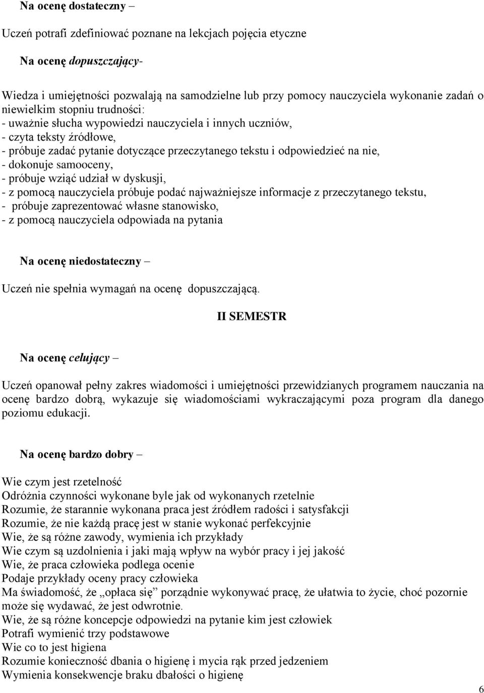 dokonuje samooceny, - próbuje wziąć udział w dyskusji, - z pomocą nauczyciela próbuje podać najważniejsze informacje z przeczytanego tekstu, - próbuje zaprezentować własne stanowisko, - z pomocą