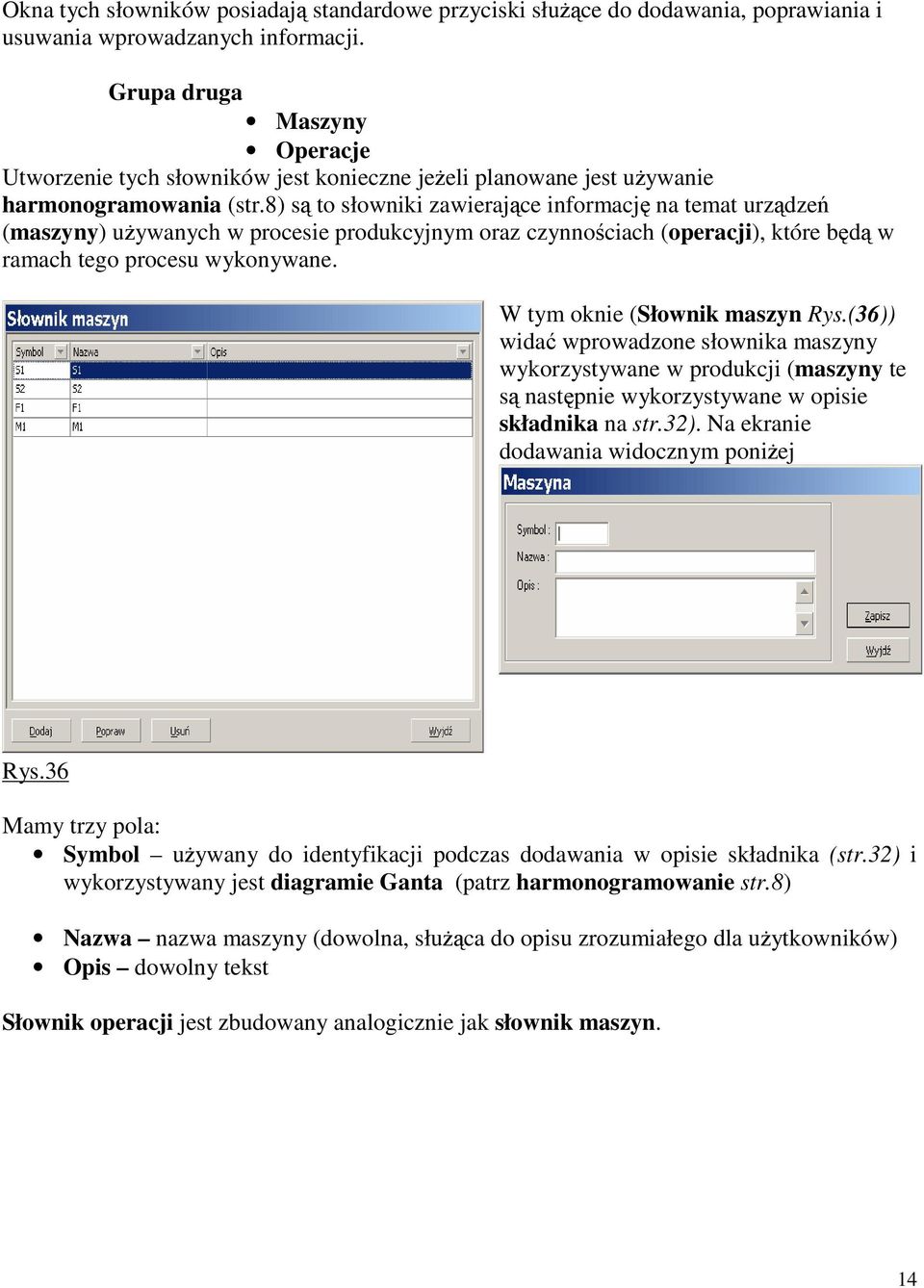 8) są to słowniki zawierające informację na temat urządzeń (maszyny) używanych w procesie produkcyjnym oraz czynnościach (operacji), które będą w ramach tego procesu wykonywane.